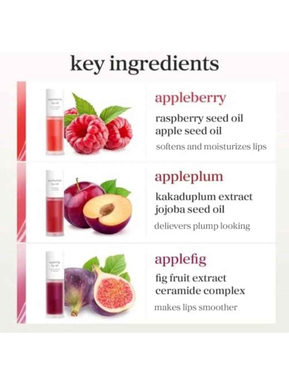 Korean Lip Oil Set - Tinted Gloss in Appleberry, Appleplum & Applefig